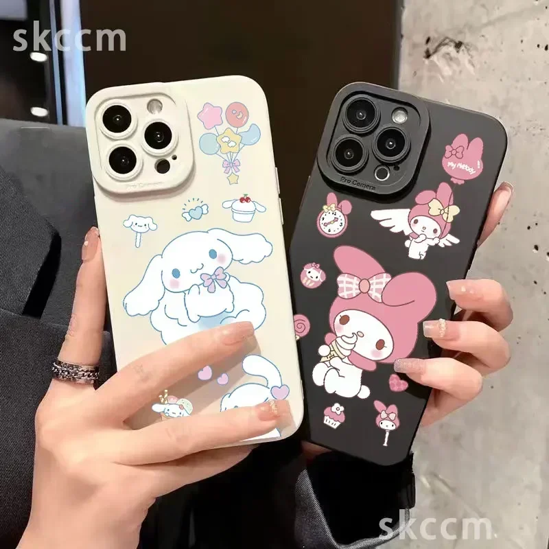 Hot Cute Cartoon Cinnamoroll Melody Phone Case For iPhone 16 15 14 13 11 12 Pro Max XS XR X 7 8 16 Plus SE Personality Soft Case