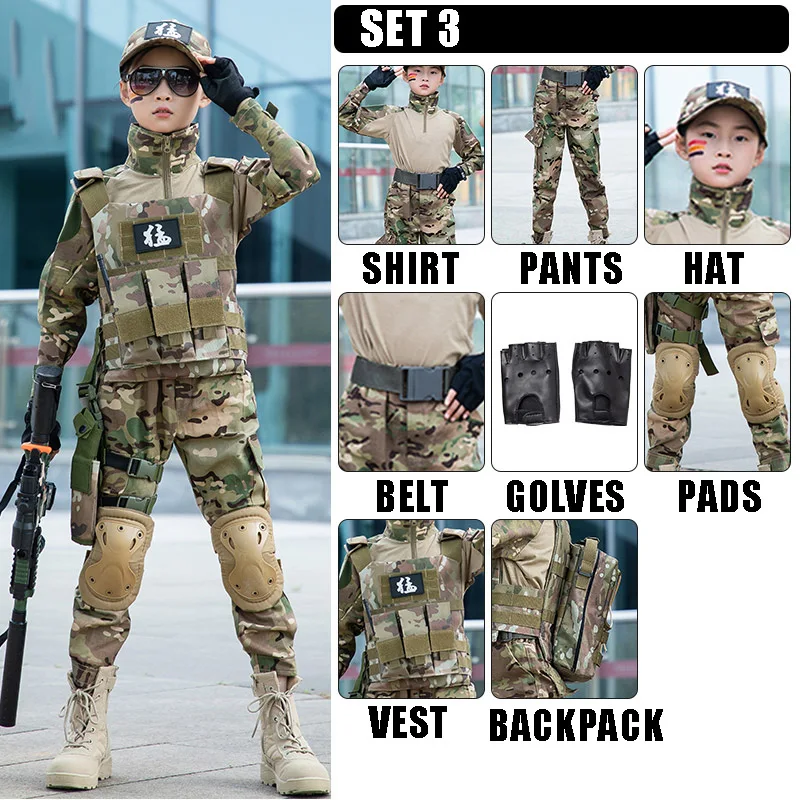 Kids Militaire Tactische G3 Camouflage Shirt Uniform Set Soldaat Kostuums voor Kinderen Camouflage Top Broek Pak voor Jongens Meisjes