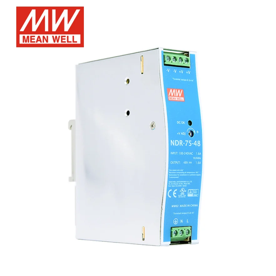 meanwell power supply NDR-75 NDR-75-12  12V6A NDR-75-24  24V3A NDR-75-48 | 48V1.5A  75W Single Output Industrial DIN RAIL