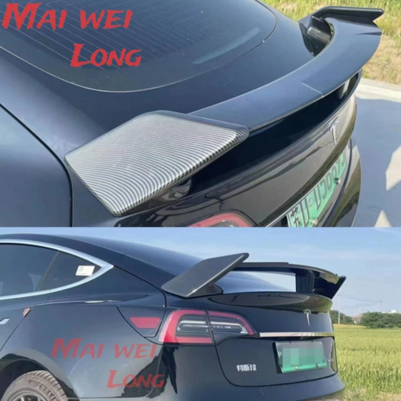 Rear Trunk Lid Car Wings Ducktail Lip Spoiler For 2021 2022 2023 Tesla Model Y Black Carbon Printing Exterior Tuning Accessories