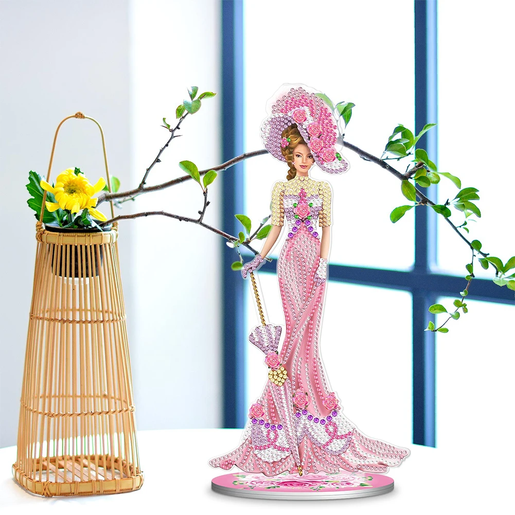 DIY Diamonds Painting Ornaments Handmade Single Sided Desk Diamonds Mosaic Ornament Lady Pattern Home Decoration Kids Gift