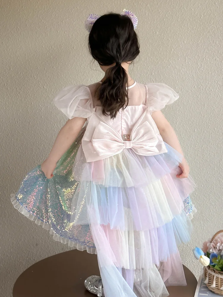 กระโปรงเด็กผู้หญิงผ้าทูลล์ปักเลื่อม รุ่นใหม่สำหรับฤดูร้อน ทรงเมอร์เมด สีสันสดใส สำหรับงานวันเกิด กระโปรงเด็กผู้หญิงสไตล์หวาน