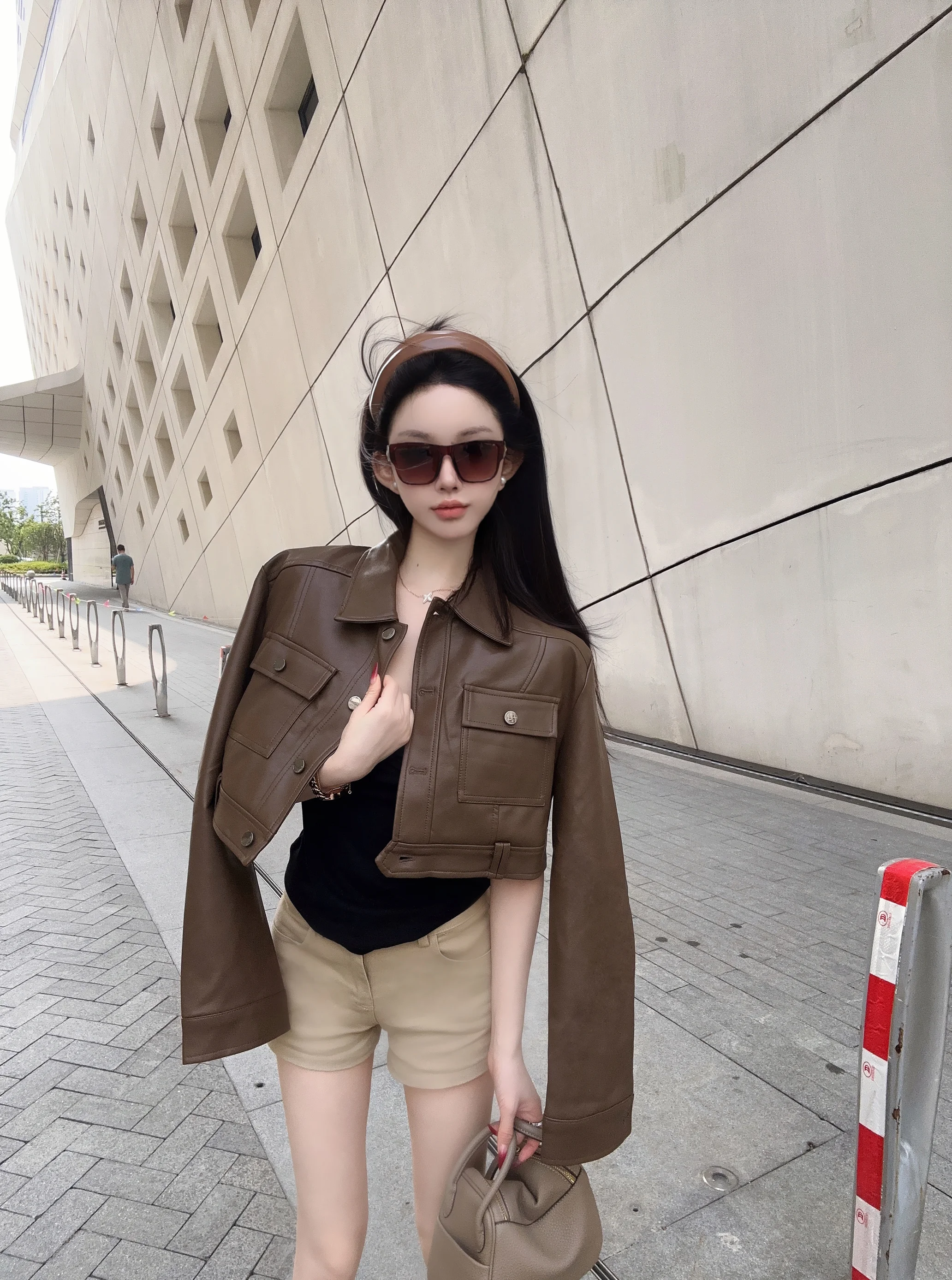 

Куртка-косуха женская из искусственной кожи EVA в стиле ретро, коричневая, с воротником, повседневная, для работы, осенняя, модная, премиум-класса