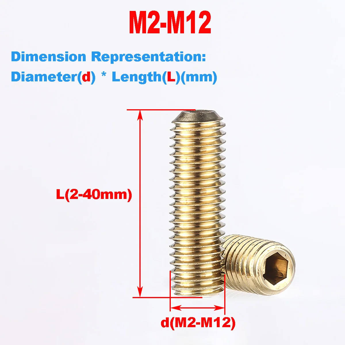 Brass Metric Screw / Headless Hexagon Socket Set Bolts M2M3M4M5M8-M12