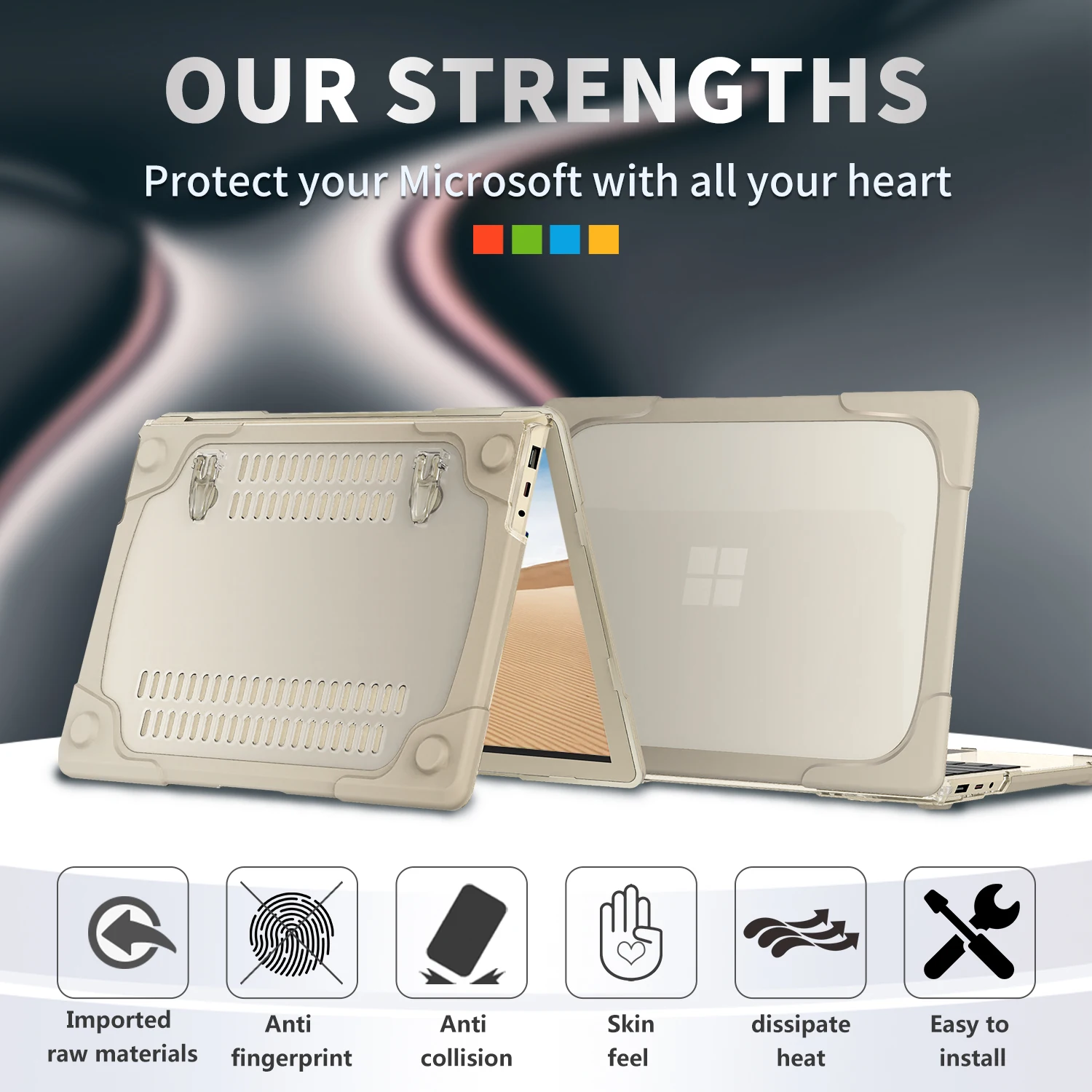 Bracket Stand Case For Microsoft Surface Laptop Go 1 2 3 12.4inch Model 1943 2013 3710 2022 2-in-1 Layer Protection Cover PC+TPU