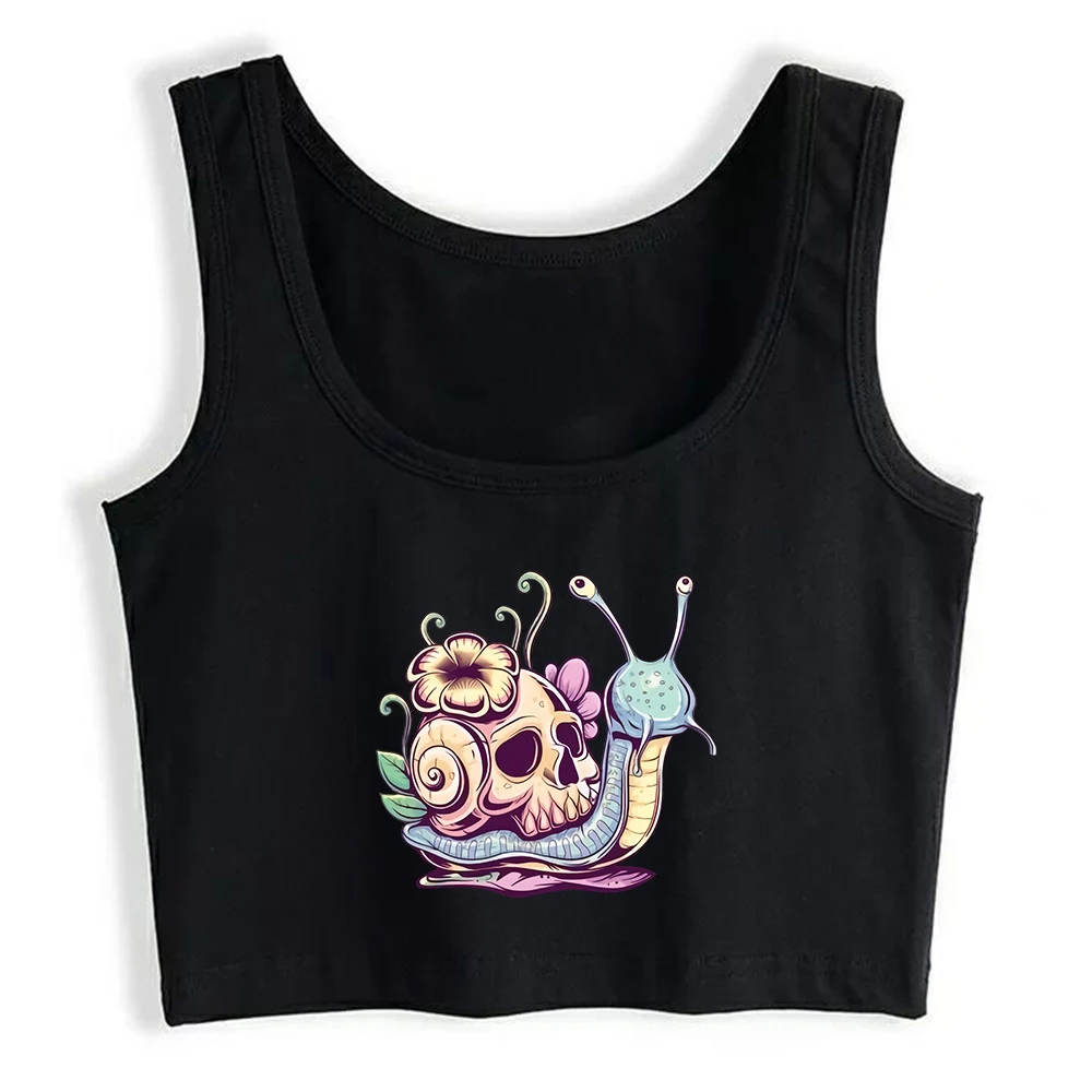 Pastel Goth Cute Creepy Snail Skull Graphics Crop Top Halloween Gothic Sexy Slim Fit Tank Tops Anime Style Cotton Camisole