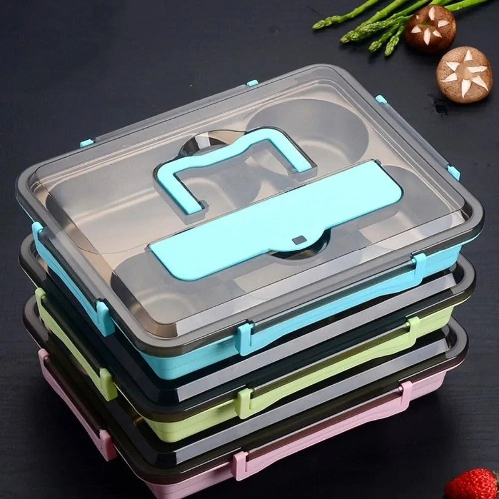 

Leakproof Stainless Steel Lunch Box Multi-Grid Microwavable Food Container Food Grade with Cutlery Insulated Lunch Box
