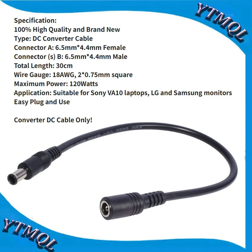 1 Uds 6,5*4,4mm macho a 6,5*4,4mm hembra adaptador de corriente CC para portátiles Sony, Cable de extensión de monitor LG Samsung