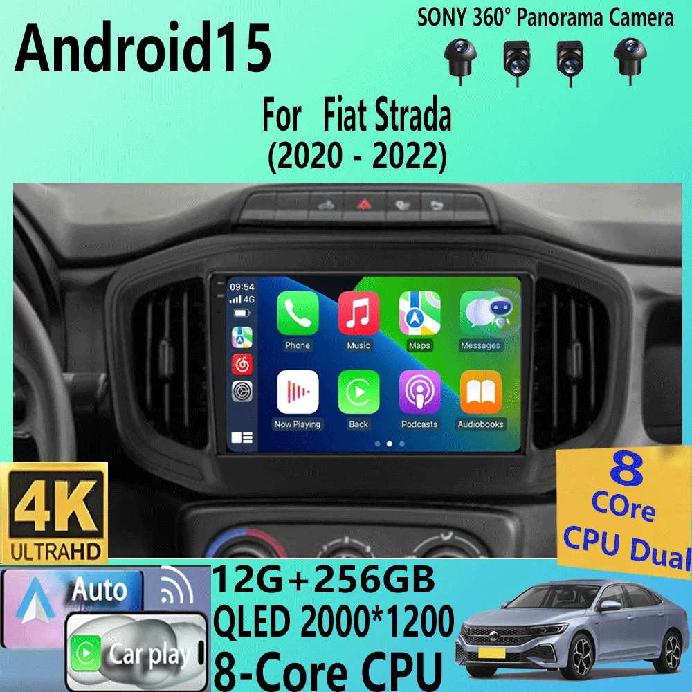 

Android 15 Auto Carplay для Fiat Strada 2020 2021 2022 Автомобильный радиоприемник Мультимедийный видеоплеер GPS-навигация Стерео 360 Камера WIFI