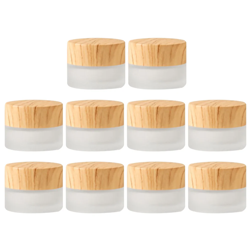 

10 PCS Cream Bottle Sample Cosmetics Sub Storage Face Travel Bottles Wood Grain Lid Empty ABS Glass and Eye Small Creami