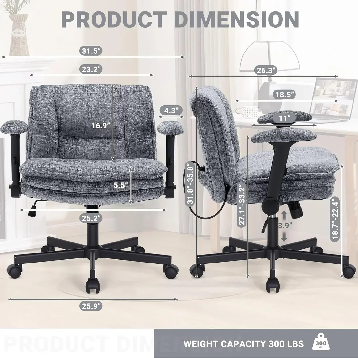 [New Arrival, Limited Stock!]Cross Legged Office Chair With Three Layer Cushions Dynamic Airbag Lumbar Support Wide Seat Comfy D