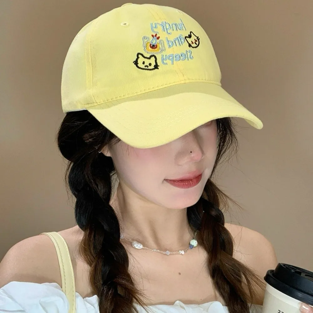 

Adjustable Korean Letter Baseball Cap Cotton Embroidery Cat Peaked Cap Versatile Sweet Snapback Cap Spring