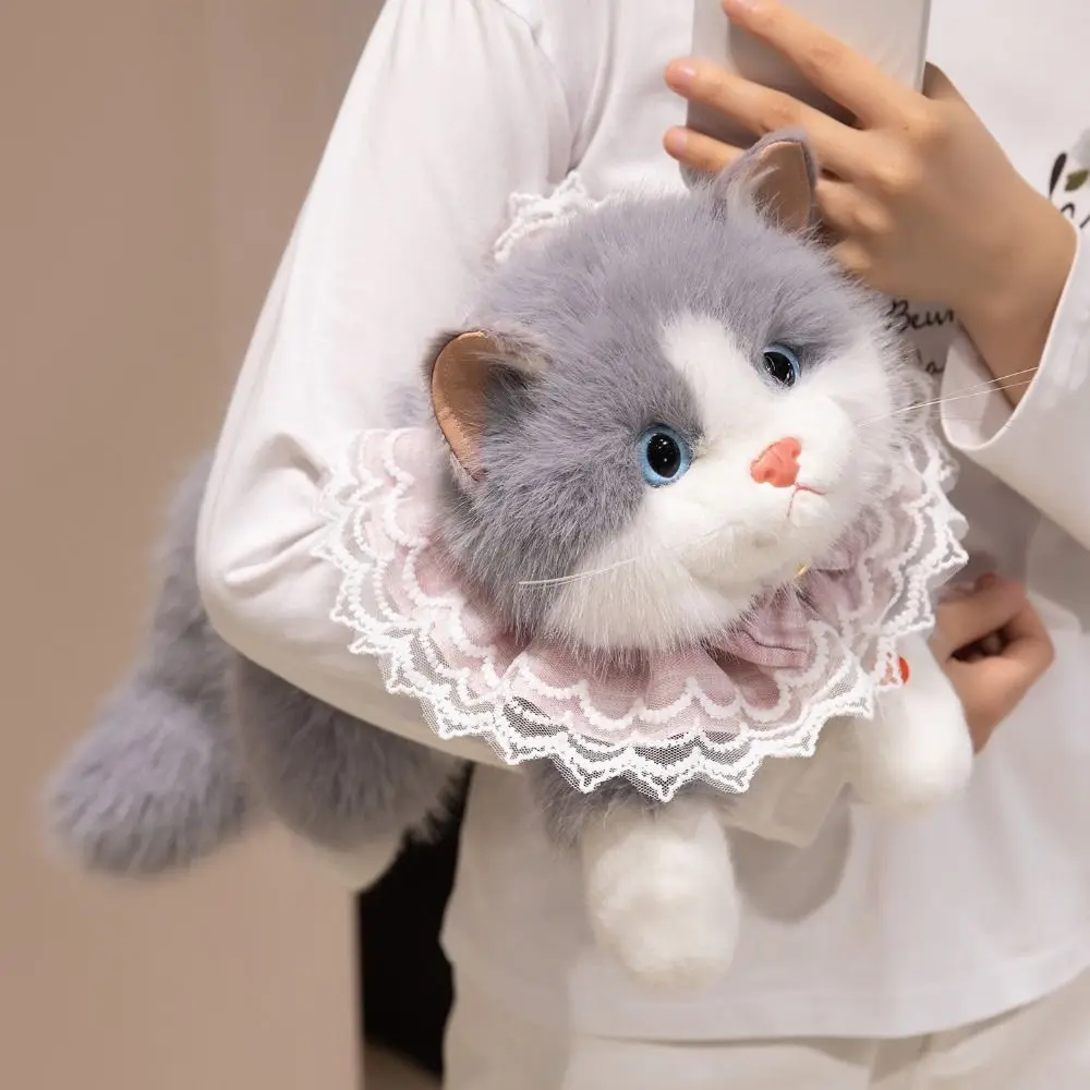 Juguetes de peluche de gato de simulación suave y bonito, modelo de gatito simulado con voz esponjosa, Animal relleno, regalos de cumpleaños