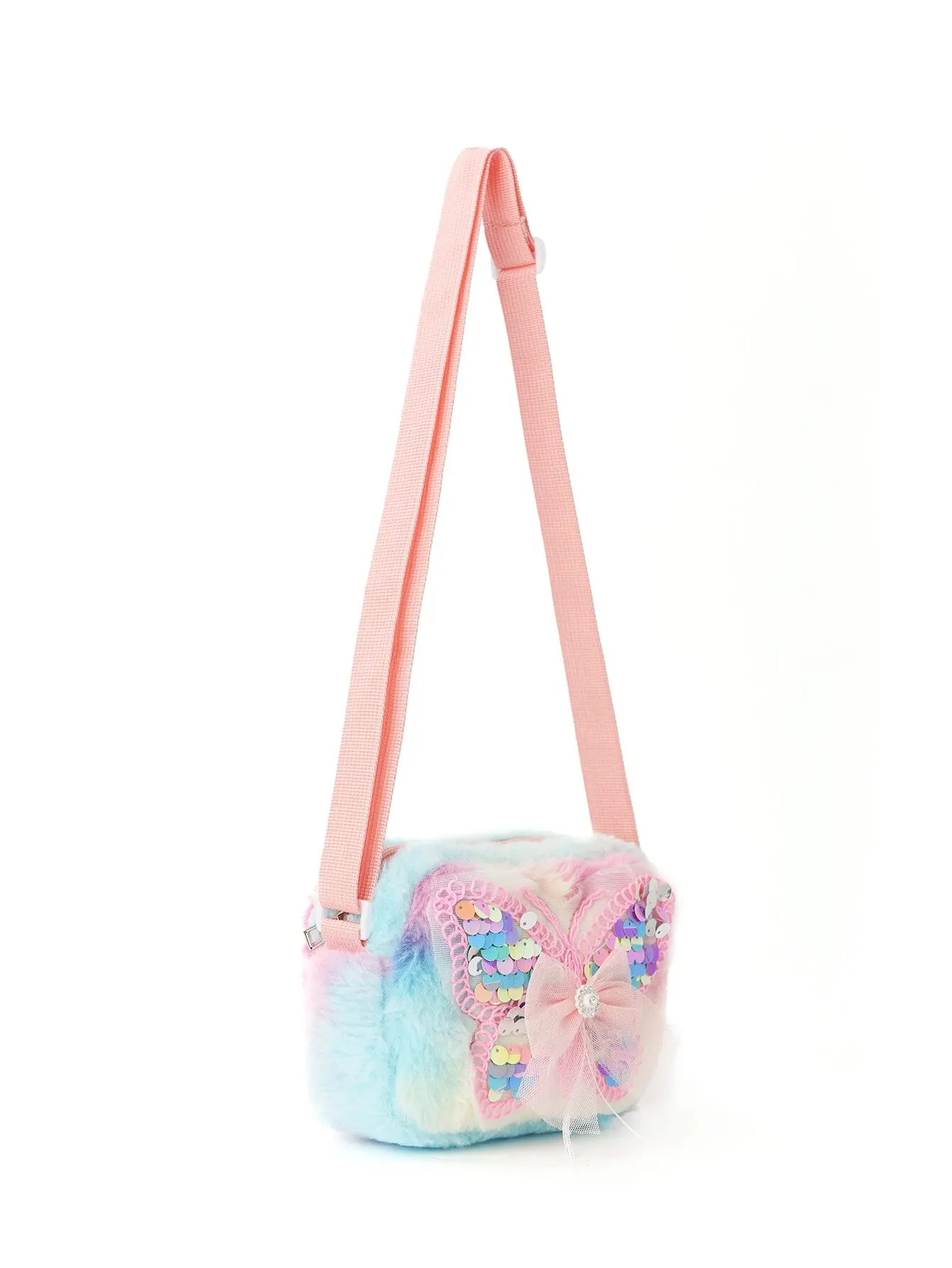 1 Piece Cute Plush Lace Butterfly Sequin Children Crossbody Bag Crossbody Bag Shoulder Bag For Girls And Children