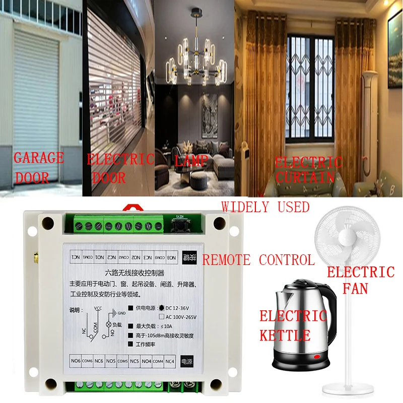 2000m DC12V 24V 36V 6CH 6 CH Control remoto inalámbrico interruptor de luz LED salida de relé transmisor RF de Radio y receptor de 433 MHz