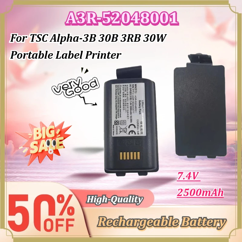 New A3R-52048001 7.4V 2500mAh Rechargeable Li-ion Battery Replacement For TSC Alpha-3B 30B 3RB 30W Portable Label Printer