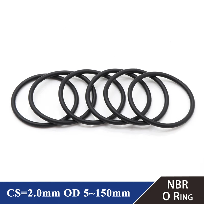 10/50Pcs NBR O Ring Gasket Thickness CS 2mm OD 5~150mm Nitrile Rubber Round O Type Corrosion Oil Resist Sealing Washer Black