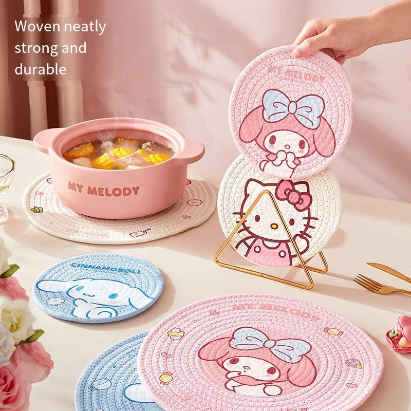 Cute Sanrioed Kuromi Cinnamoroll My Melody Insulated Meal Mat Cup Mat Heat-Resistant Table Mat Anti Scalding Pot Mat