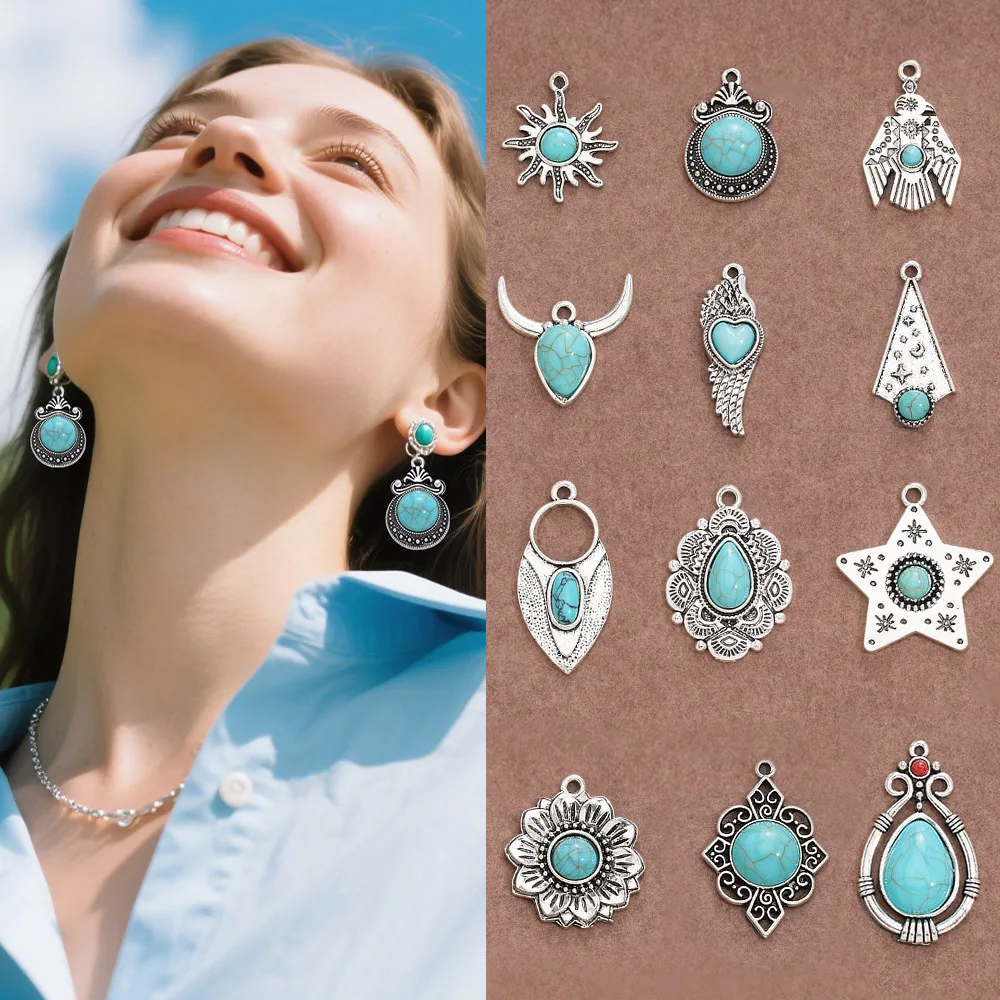 

Самые продаваемые бирюзовые подвески, серьги в богемном этническом стиле, ювелирные аксессуары из бирюзового сплава