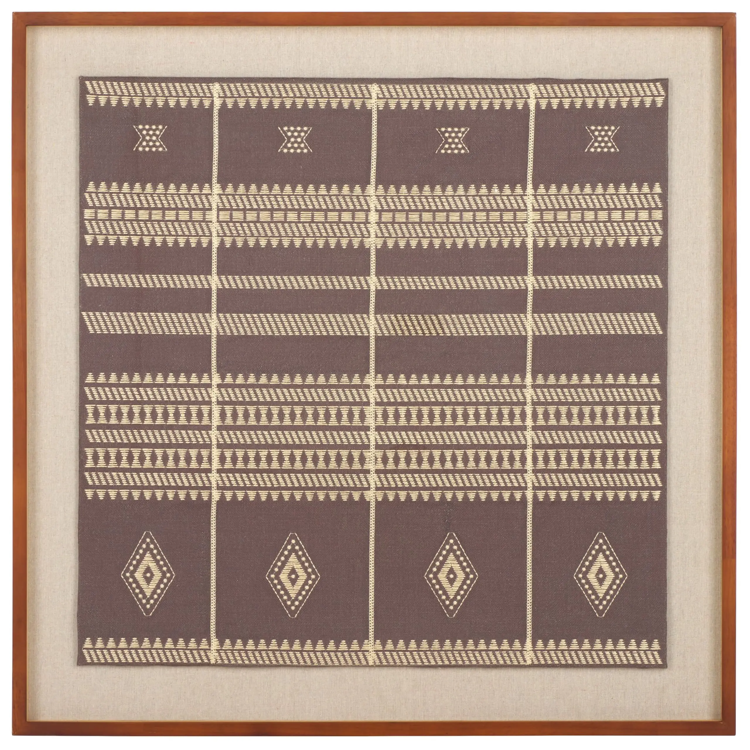 Home Collection Zarra Framed Textile Wall Art – 30-Inch Square, Brown Boho Tribal Tapestry, Rustic Accent for Living