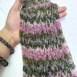 Natural Faceted Rainbow Tourmaline 3/4 MM Small Round Loose Strand Stone Beads For Jewelry Making Bracelets Necklace Accessories