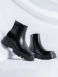 Men's Square-Toe Thick-Soled Chelsea Boots with Side Zipper