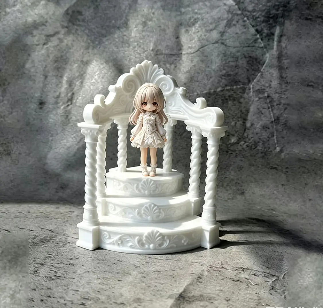 1/12 European Roman Column Display Stand PLA 3D Printed Model, Dollhouse Palace Scene Accessory, White Carved Arch Platform Prop