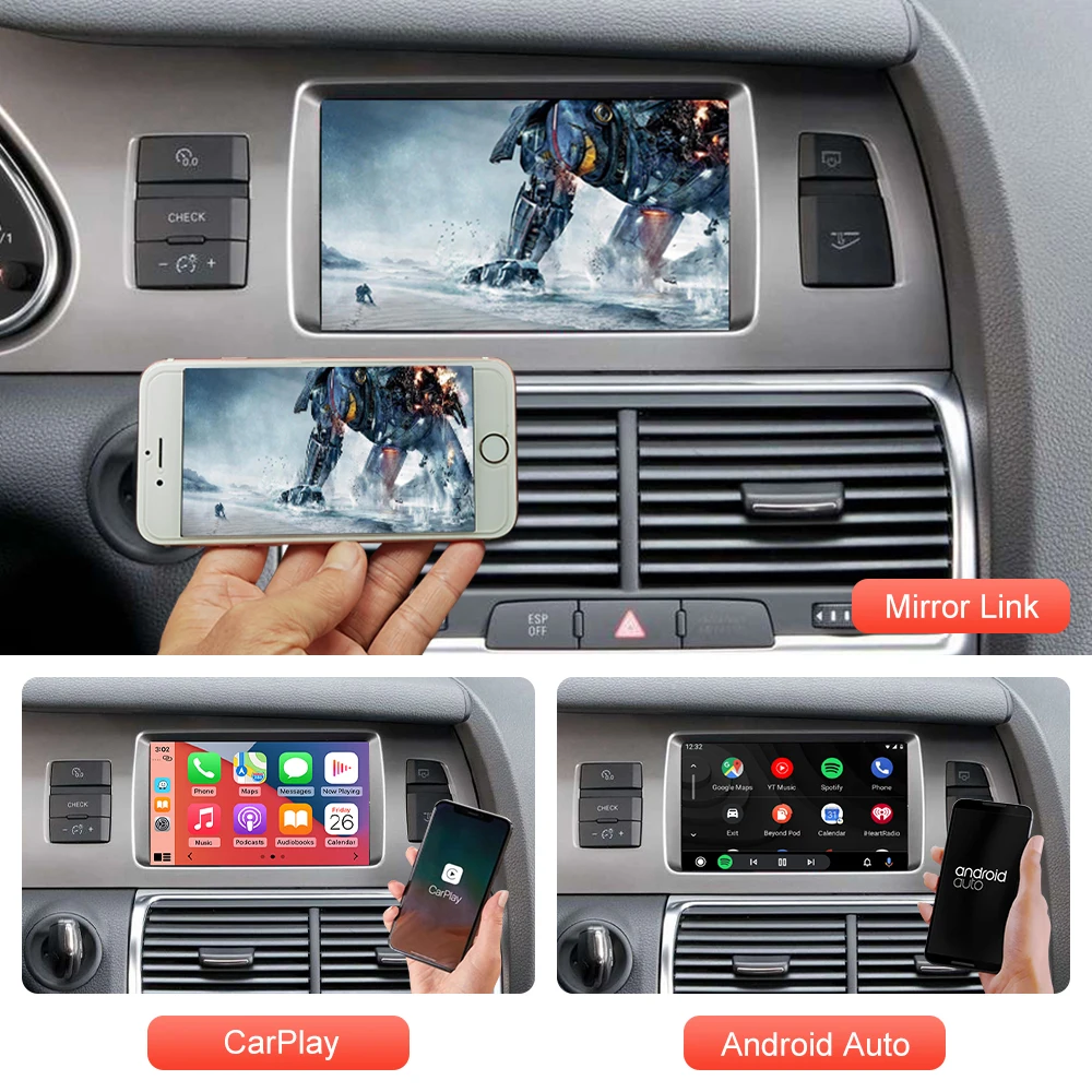 Road Top Wireless CarPlay Android Auto for Audi Q7 2010-2015 with MMI 3G Support Mirrorlink Airplay Siri GPS Navigation Function