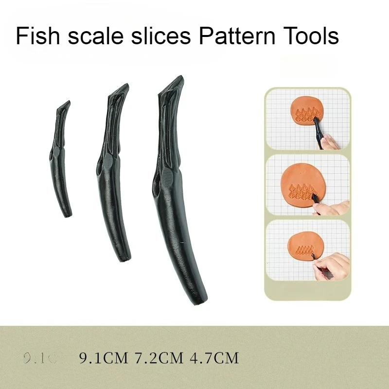 3 Pieces/set Soft Pottery Tools Indentation Fish Scale Texture Handmade DIY Ultra-light Clay Stone Sculpture Scale Texture Tools