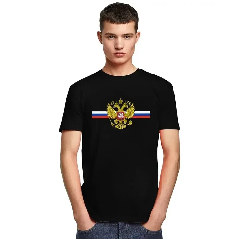 Short Sleeve Tops Fashion Coat Of Arms Of Russia T Shirt Men Short Sleeved Russian Flag T-shirt Tee Pre-shrunk Slim Tshirt Merch