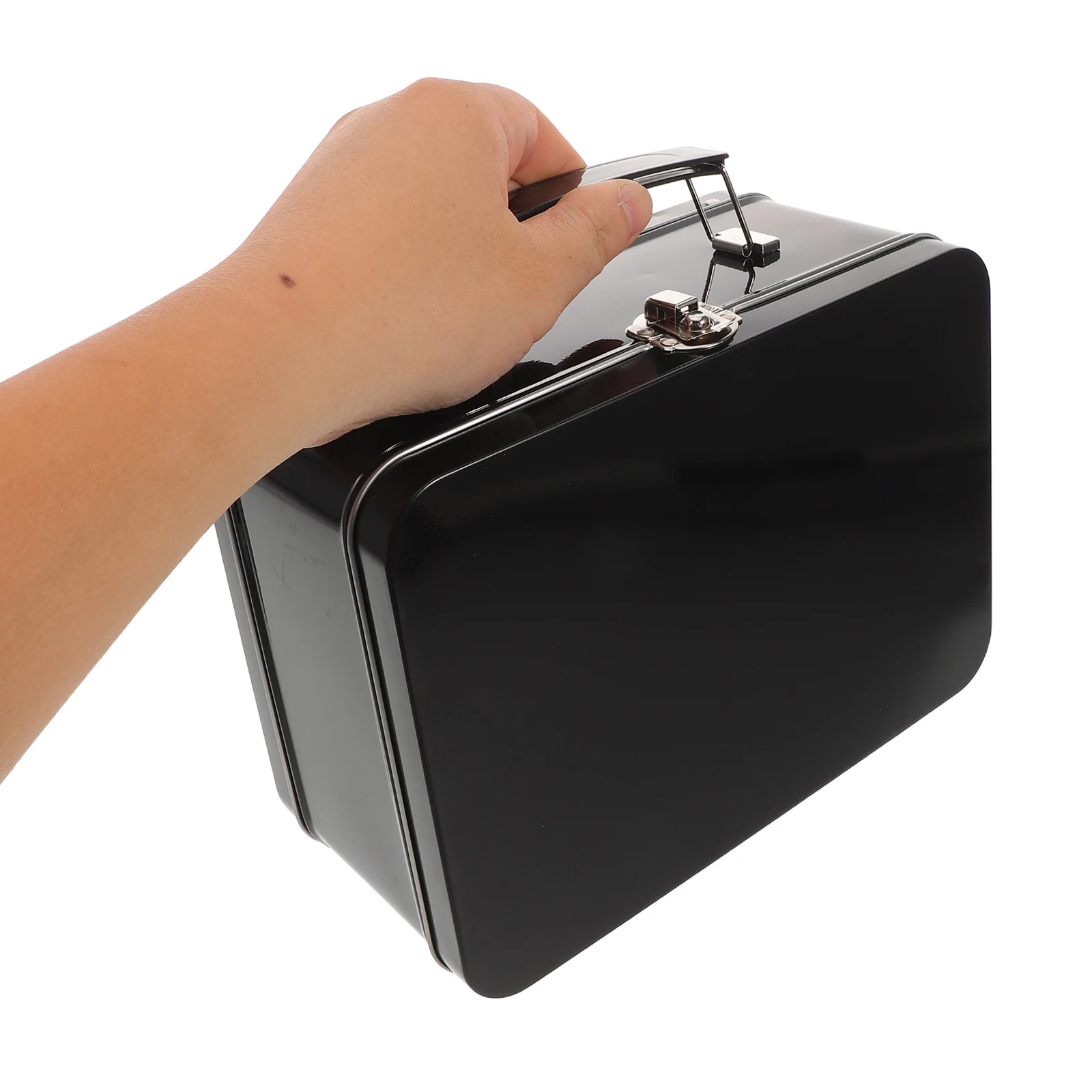 صندوق غداء صفيح مع مقبض حاوية تخزين معدنية مع غطاء مفصلي مشبك مانع للتسرب علبة تذكار عتيقة للوجبات الخفيفة والحلوى