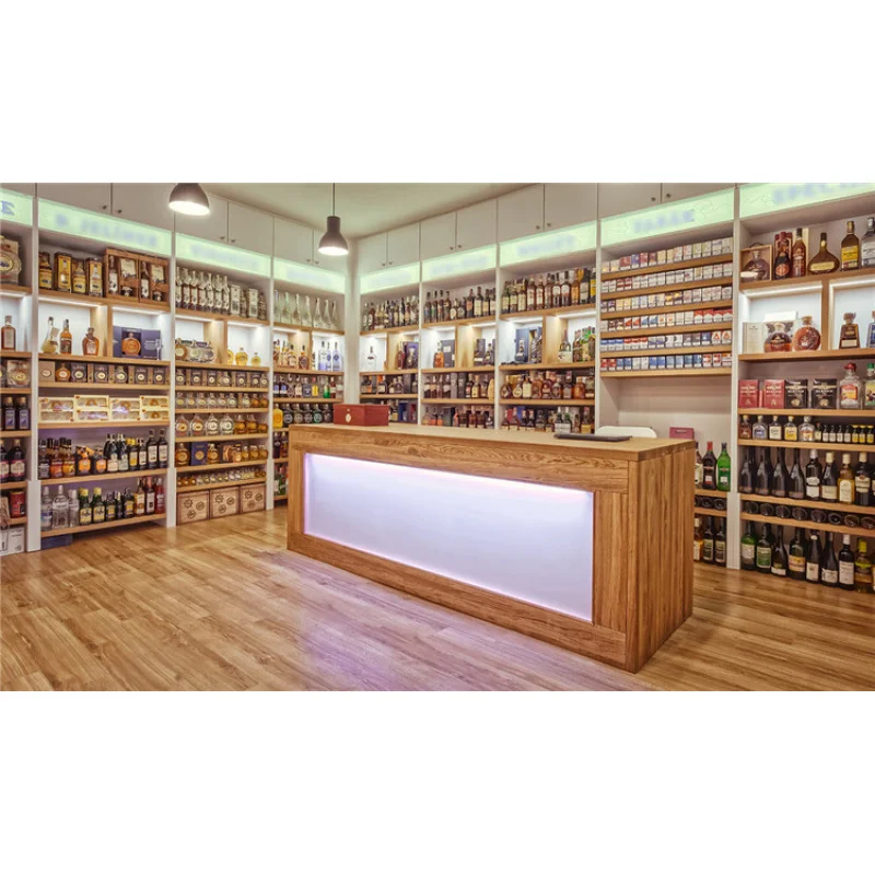 （customized）Modern High Quality MDF Wooden  Spray Lacquer Liquor Store Interior Counter Display Decoration Design
