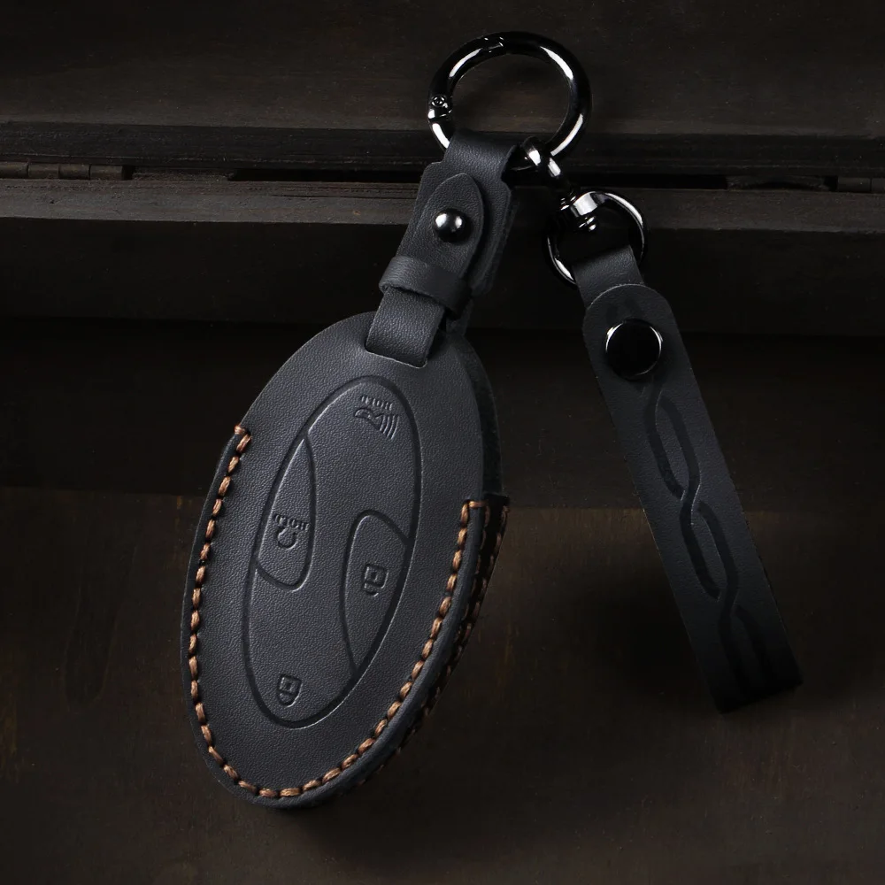 Genuine Leather Vintage Car Key Case Cover Bag Shell Protector Fob Holder for Hyundai Smart Remote Key Cross-Border Accessories