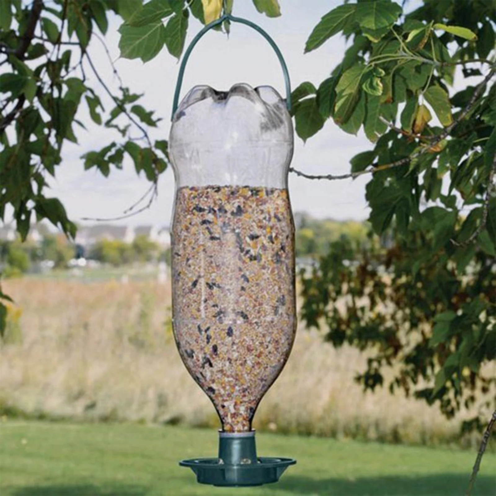 Hanging Feeding Tray Bird Feeder Set Recycled Plastic Water Bottle Top Bird Feeder, Automatic Gravity Bird Feeder Feeding Tray