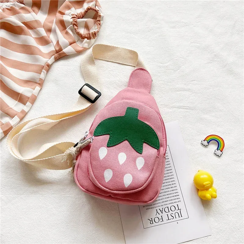 New Cute Little Strawberry Kids Chest Bags Lovely Friut Girl Boy Backpack Children Chest Pouch Pack Travel Crossbody Bag