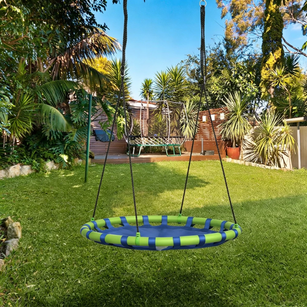 Runde Hängeschaukel, höhenverstellbar, für Erwachsene, Garten, Tragkraft 150 kg, Ø 100 cm, blau