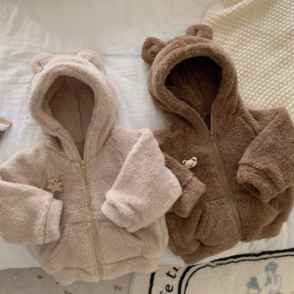 Fashion Kids Children Clothes Jackets Outfits 2026 Girls Boys Baby Winter Fake Fur Coats Soft Velvet Hooded Warm Overcoats