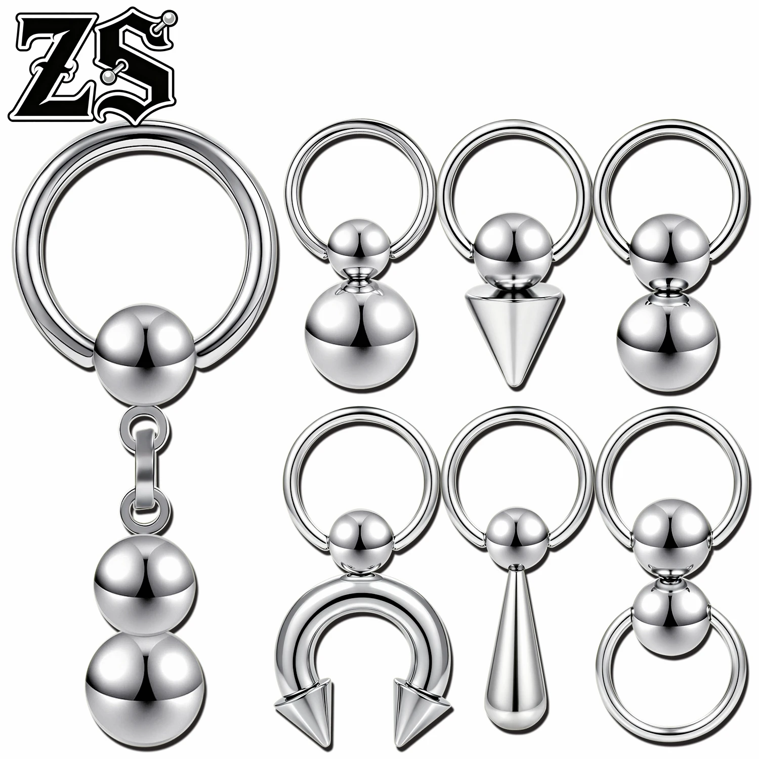 ZS 1-2PCS/Lot 14G/12G Heavy Pendant Stainless Steel Nipple Rings Men Women Private Ring Round Taper Balls Body Piercing Jewelry