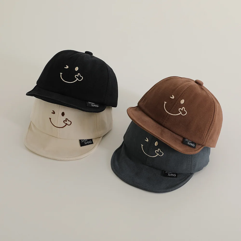 Cute Smile Pattern Embroidery Baby Baseball Cap Soft Brim Cotton Spring Autumn Sun Hat Dome Peaked Caps Infant