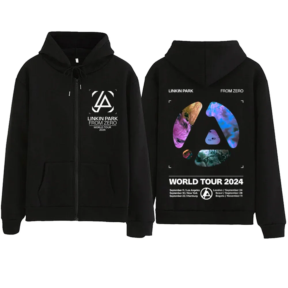 Linkin-park dari Zero World Tour Hoodie ritsleting, atasan Pullover Harajuku berisleting, kaus jalanan