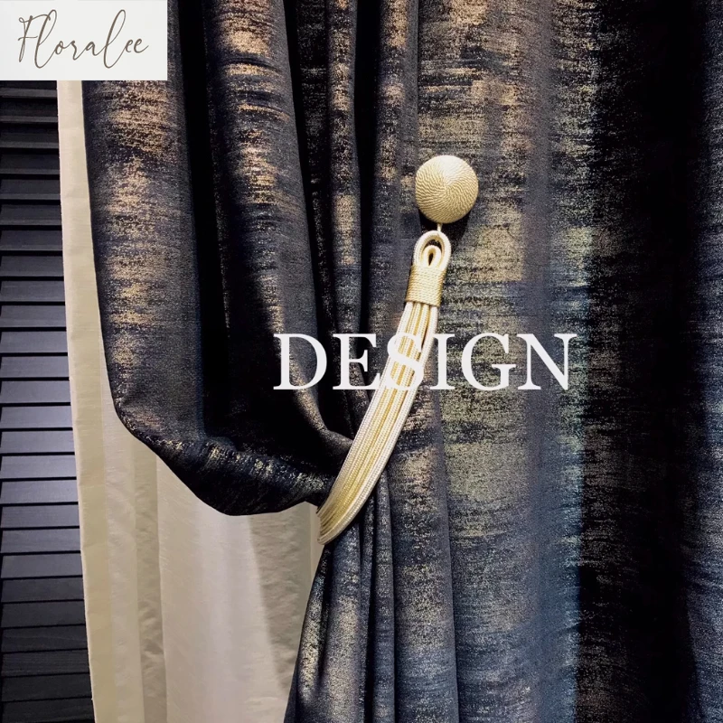 Modern Italian Light Luxury Blackout Curtains Black Gold Pearl Velvet Customizable Curtains for Villa Living Room Bedroom Decor