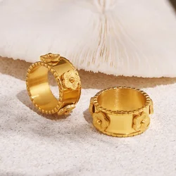 Matching Bracelet Ring Set For Women Flower Emboss Stainless Steel Waterproof 18K Gold Plated Female Luxury Jewelry Wholesale