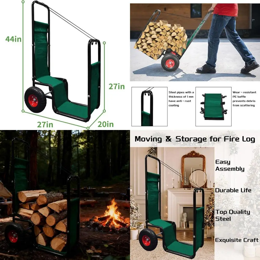 

Прочная водонепроницаемая тележка для дров емкостью 220 фунтов с удобной сборкой и пневматическими колесами для использования в помещении и на открытом воздухе