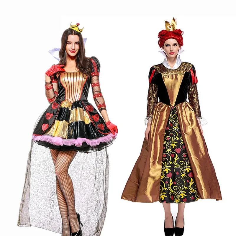 أزياء الهالوين التأثيرية على شكل قلب الملكة أداء عتيق أليس في بلاد العجائب دور الملكة على شكل قلب أحمر