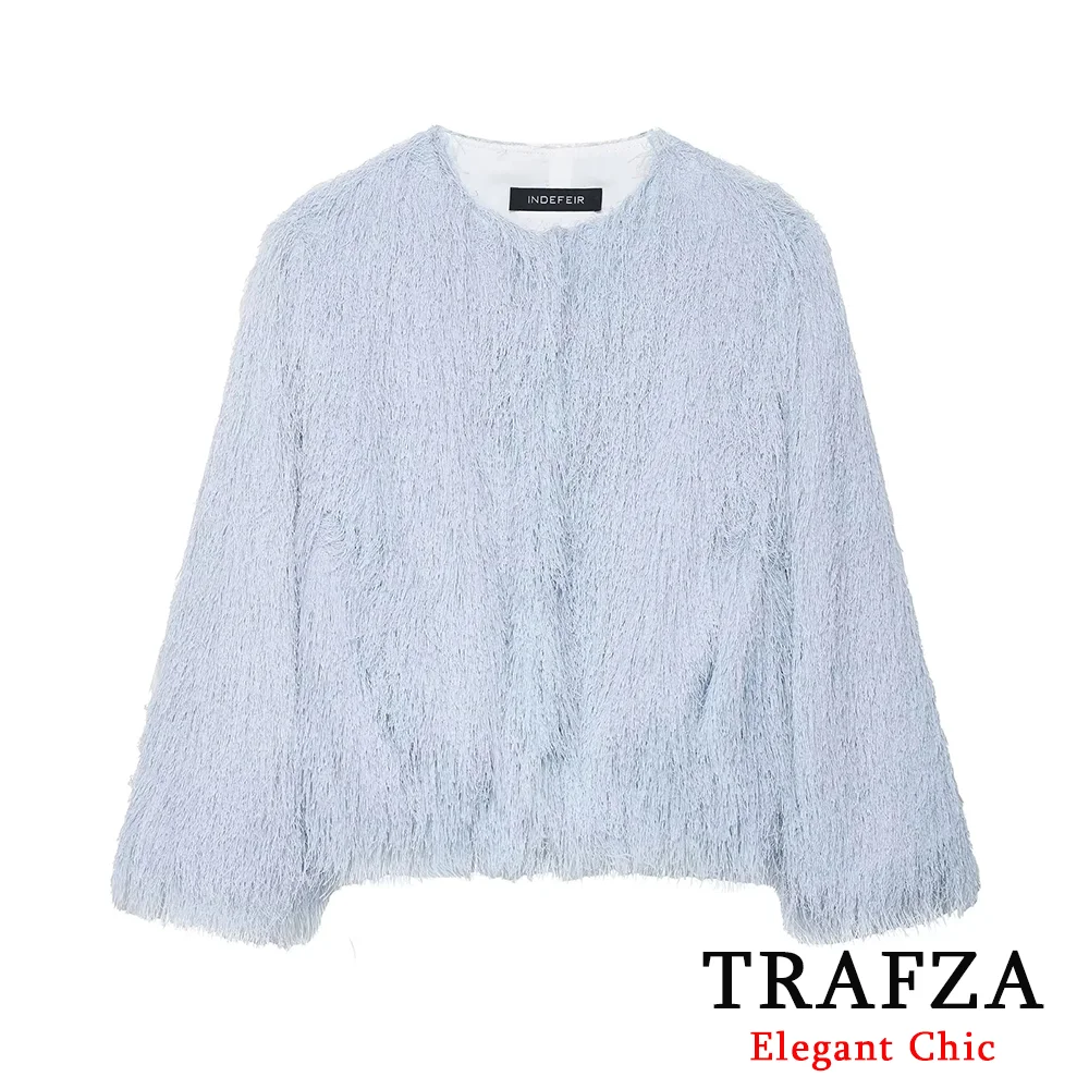 

TRAFZA Moern Lady Slim Fringed Jacket Narrow-Shoulder Full Tassel Jacket 2025 Spring Fall Fashion High Street Party Women Jacket
