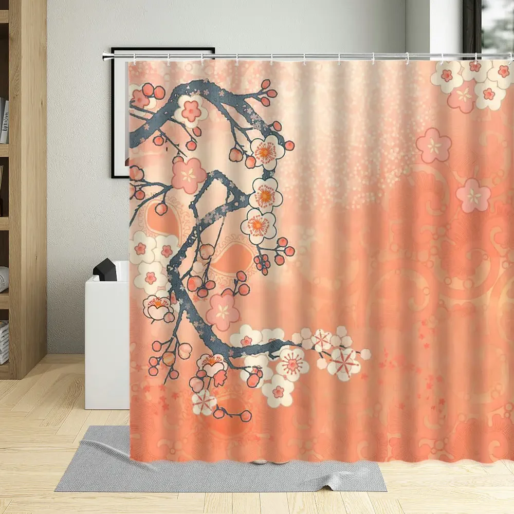 Vintage Shower Curtain for Bathroom, Beautiful Flower, Cherry Blossom Tree, Polyester Fabric, Bathtub, Home Decor Screens