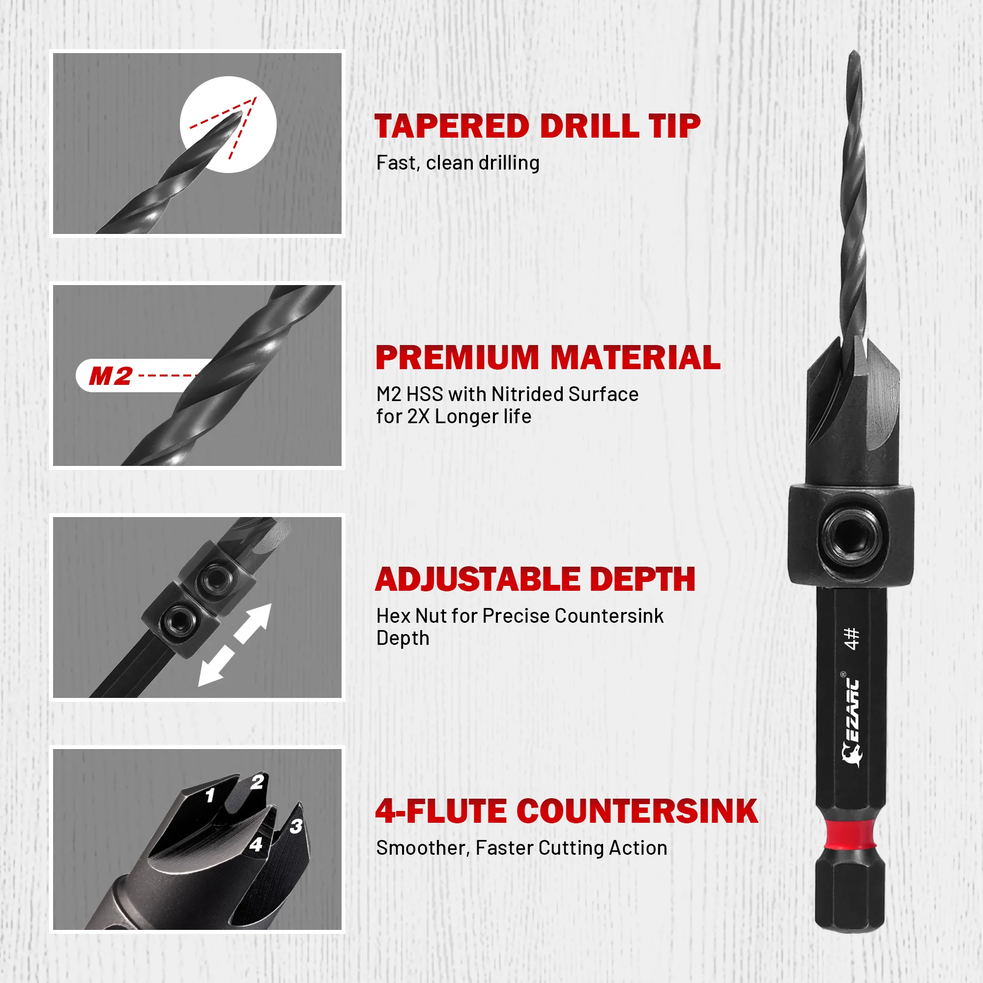 EZARC 22PCS Countersink Drill Bit Set for Wood, Counter Sink Drill Bit with Self Centering Drill, 1/4