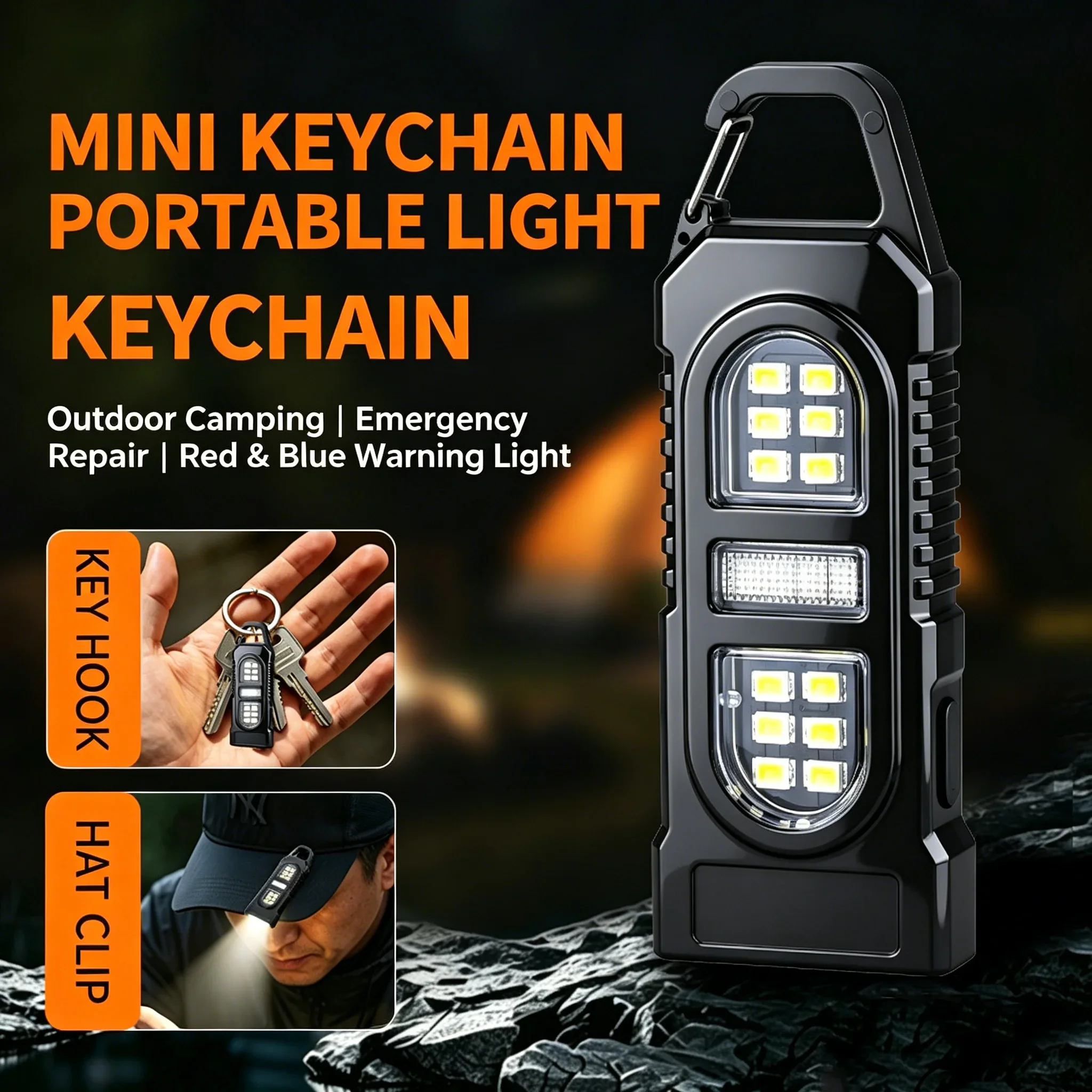 C9 Mini Portable COB LED Keychain Flashlight Type-C Rechargeable Hanging Work Pocket Outdoor Waterproof Camping Keyring Lamp