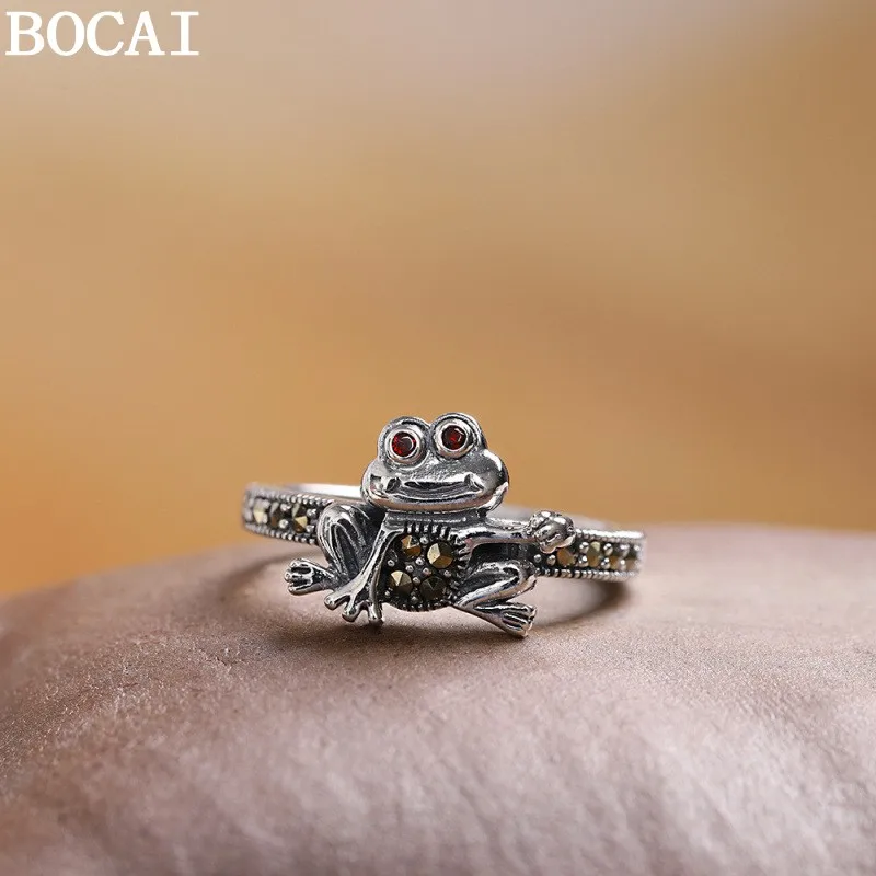 BOCAI New S925 Sterling Silver Jewelry Vintage Fashion Set With Maxaystone Frog Ring Women's Selected Gift