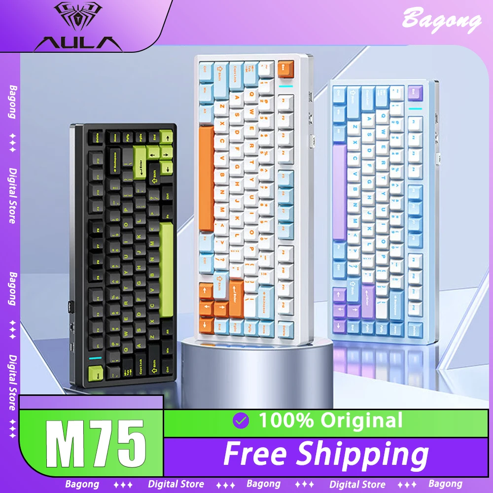 

AULA M75 Mechanical Keyboard Aluminium Alloy Three Mode RGB Hot Swap Wireless Gaming Keyboard 8000mAh Ergonomics Pc Gamer Gifts